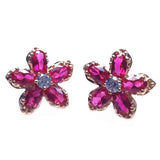 14K Rose Gold Plated Ruby Flower Earrings for Women