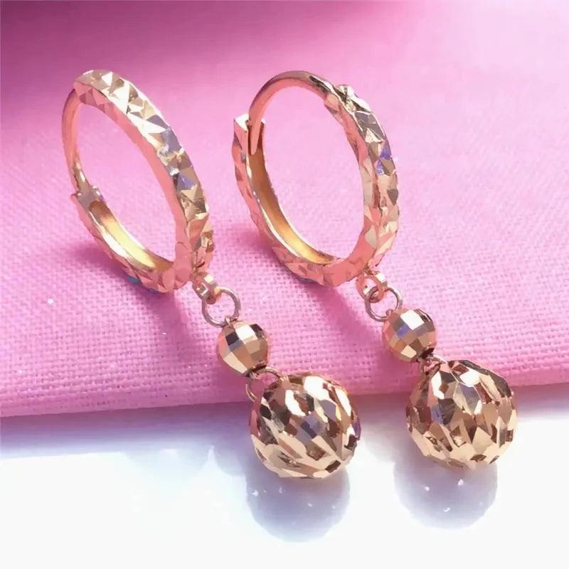Purple Plated 14K Rose Round Bead Long Earrings for Women