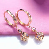 Purple Plated 14K Rose Round Bead Long Earrings for Women
