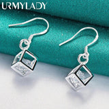 925 Silver Cube Square Zircon Earrings for Women Wedding Jewelry