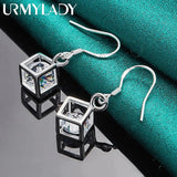 925 Silver Cube Square Zircon Earrings for Women Wedding Jewelry
