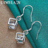 925 Silver Cube Square Zircon Earrings for Women Wedding Jewelry