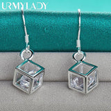 925 Silver Cube Square Zircon Earrings for Women Wedding Jewelry