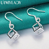 925 Silver Cube Square Zircon Earrings for Women Wedding Jewelry