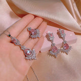 Pink Zircon Bridal Earrings Wedding Jewelry