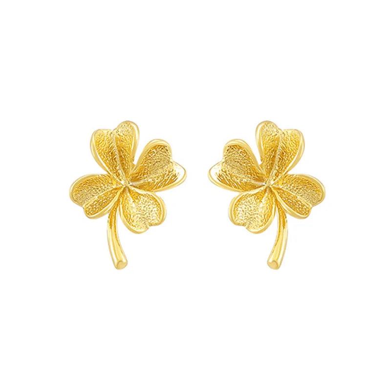 24k Gold-Plated Stud Lucky Clover Earrings for Women