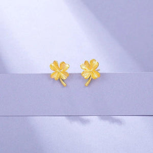 24k Gold-Plated Stud Lucky Clover Earrings for Women