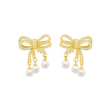 Karopel Zircon Pearl Bow Earrings Party Ladies Christmas Stud Earrings
