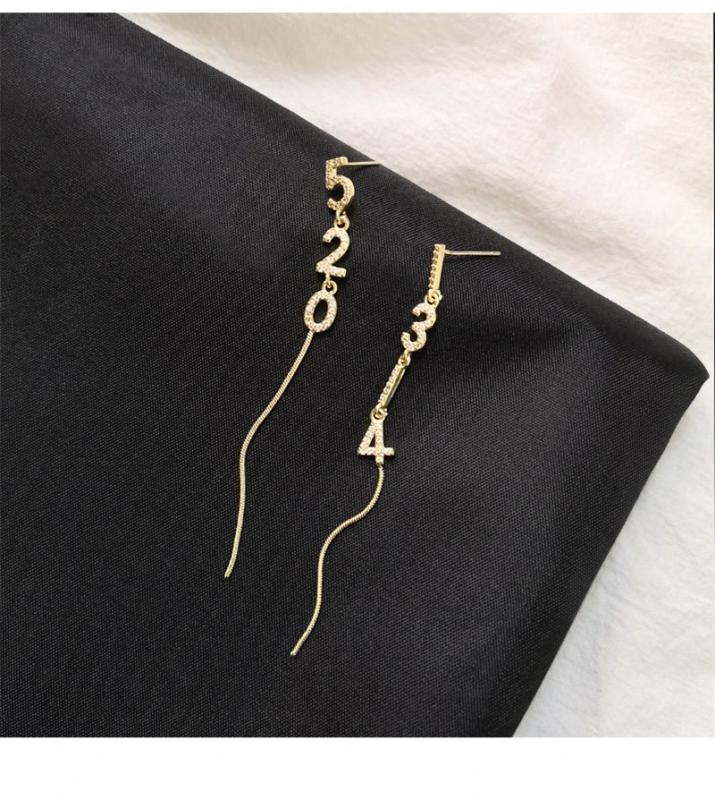 Long Tassel Threader Stud Earrings Silver Letters 5201314 Ear Stud Girl Jewelry