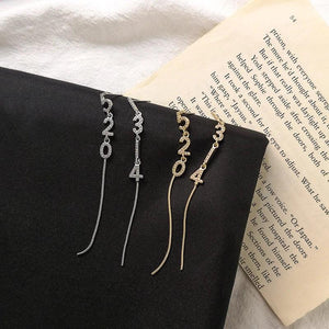 Long Tassel Threader Stud Earrings Silver Letters 5201314 Ear Stud Girl Jewelry