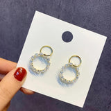 Double Circle CZ Zircon Silver Earrings Micro Pave Round Earrings
