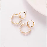 Double Circle CZ Zircon Silver Earrings Micro Pave Round Earrings