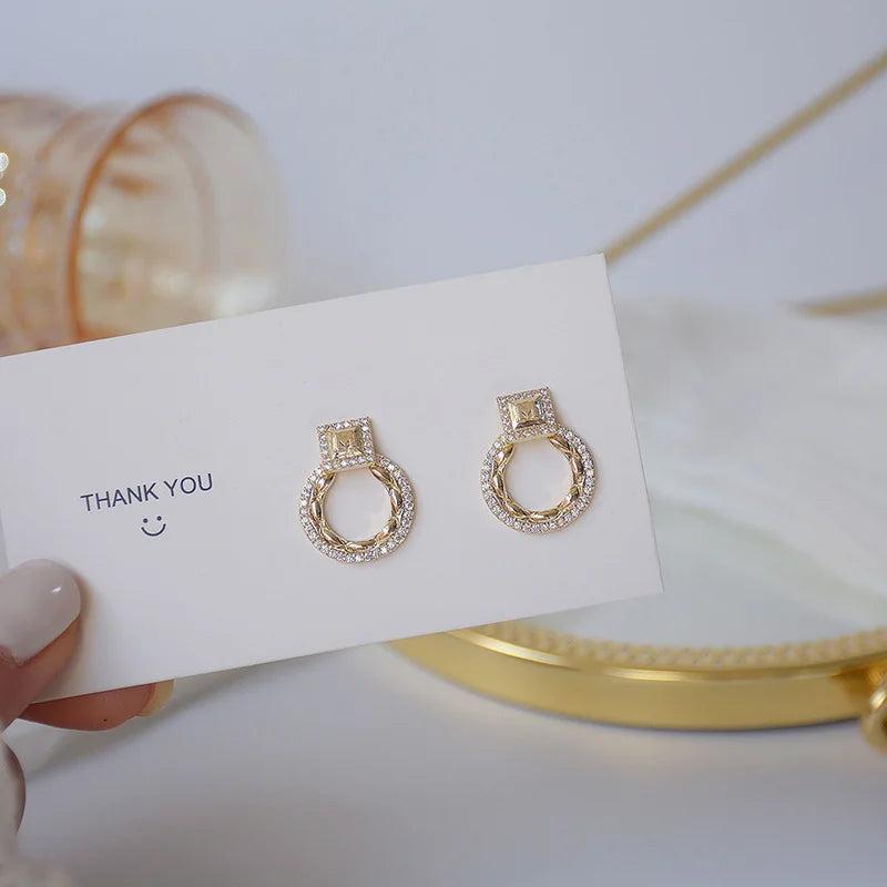 14k Real Circle Stud Earring Micro Inlaid Zirconia Ear Wedding Jewelry