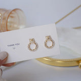 14k Real Circle Stud Earring Micro Inlaid Zirconia Ear Wedding Jewelry