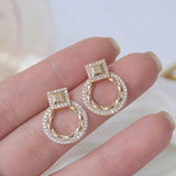 14k Real Circle Stud Earring Micro Inlaid Zirconia Ear Wedding Jewelry