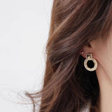 14k Real Circle Stud Earring Micro Inlaid Zirconia Ear Wedding Jewelry