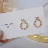 14k Real Circle Stud Earring Micro Inlaid Zirconia Ear Wedding Jewelry