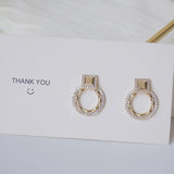 14k Real Circle Stud Earring Micro Inlaid Zirconia Ear Wedding Jewelry