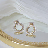 14k Real Circle Stud Earring Micro Inlaid Zirconia Ear Wedding Jewelry