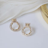 14k Real Circle Stud Earring Micro Inlaid Zirconia Ear Wedding Jewelry