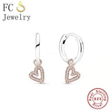 925 Silver Korea Rose Heart CZ Hoop Earring Boucles Doreilles For Women