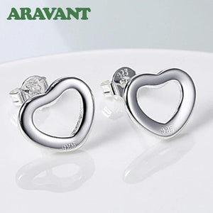 925 Silver Heart Stud Earrings Statement Wedding Jewelry