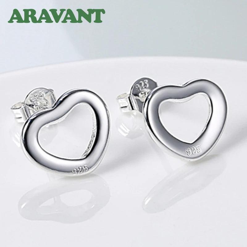 925 Silver Heart Stud Earrings Statement Wedding Jewelry