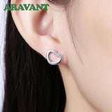 925 Silver Heart Stud Earrings Statement Wedding Jewelry