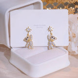 Shining Bear Earrings Women Full Diamond Bling Zircon Drop Earring