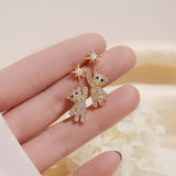 Shining Bear Earrings Women Full Diamond Bling Zircon Drop Earring