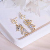 Shining Bear Earrings Women Full Diamond Bling Zircon Drop Earring