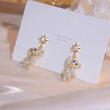 Shining Bear Earrings Women Full Diamond Bling Zircon Drop Earring