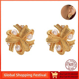 925 Silver Plated Pearl Zircon Stud Earrings - Small Earrings Gift