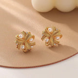 925 Silver Plated Pearl Zircon Stud Earrings - Small Earrings Gift