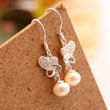 925 Silver Butterfly Pearl Drop Earrings Wedding Jewelry