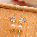 925 Silver Butterfly Pearl Drop Earrings Wedding Jewelry