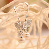 925 Silver Butterfly Pearl Drop Earrings Wedding Jewelry