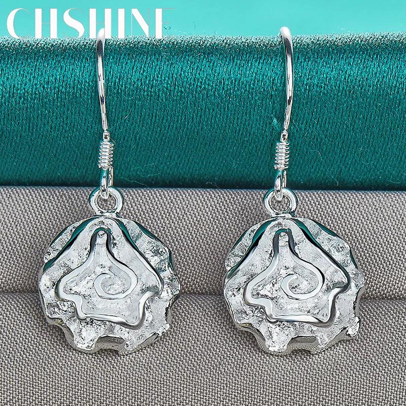 925 Silver Rose Flower Earrings for Women's Banquet Party
