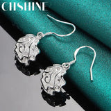 925 Silver Rose Flower Earrings for Women's Banquet Party