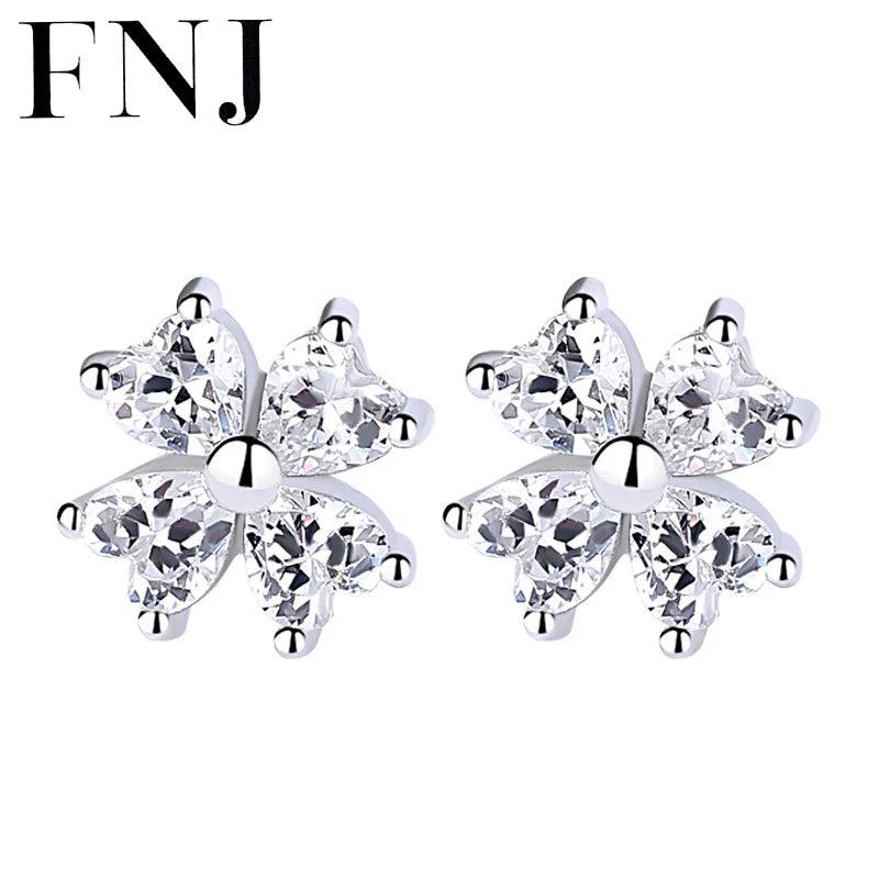 Clover Earrings 925 Silver Studs CZ Women Jewelry
