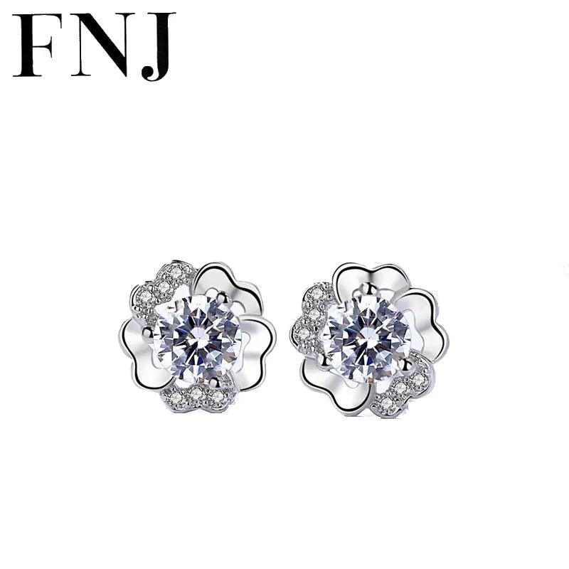 Flower Earrings 925 Silver Zircon Studs for Women