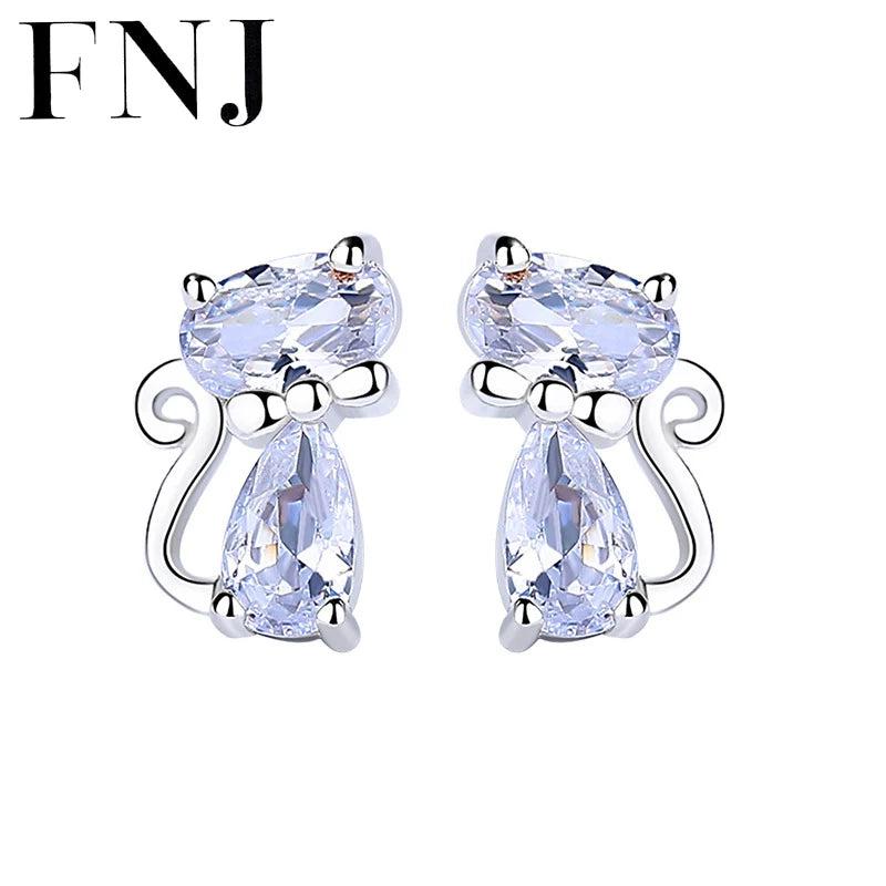 S925 Sterling Silver Cat Stud Earrings for Women