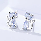 S925 Sterling Silver Cat Stud Earrings for Women