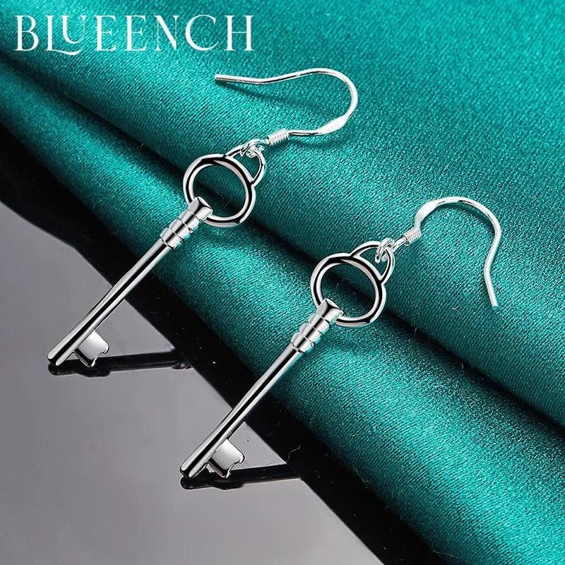 925 Silver Key Earrings Women Engagement Party Personality Jewelry