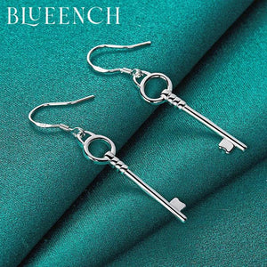 925 Silver Key Earrings Women Engagement Party Personality Jewelry