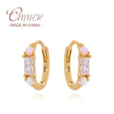 Round Pink Opal Rectangle Zircon Hoop Earrings 925 Sterling Silver Earring
