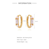 Round Pink Opal Rectangle Zircon Hoop Earrings 925 Sterling Silver Earring