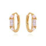 Round Pink Opal Rectangle Zircon Hoop Earrings 925 Sterling Silver Earring