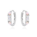 Round Pink Opal Rectangle Zircon Hoop Earrings 925 Sterling Silver Earring