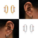 Round Pink Opal Rectangle Zircon Hoop Earrings 925 Sterling Silver Earring